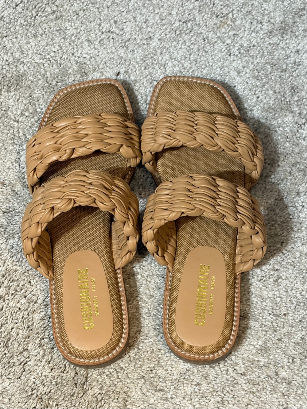 Cushionaire Braided Double-Strap Slide Sandals – Tan